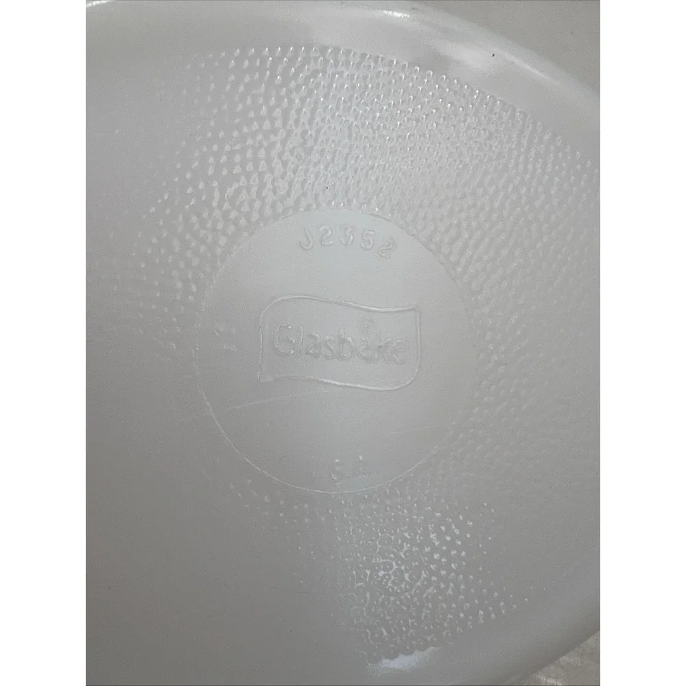 Vintage Glasbake Casserole Dish Milk Glass Divided Green Daisy Pattern J2352